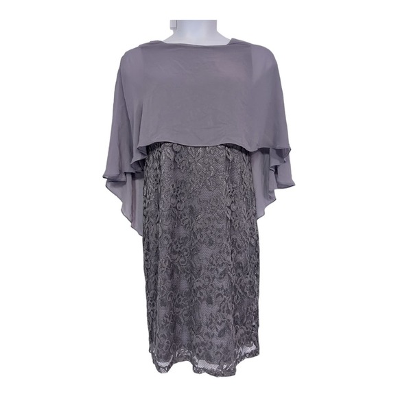 Midnight Velvet Mauve Lace Chiffon Cocktail Formal Night Out Evening Cape Dress - Picture 2 of 16